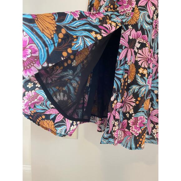 Banjanan Poppy Floral Print Organic Cotton Midi Dress Black Beauty Purple EUC - Picture 14 of 16